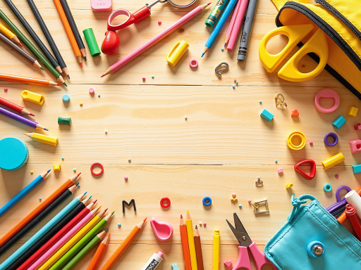 Yiwu small commodity market display of various stationery and office supplies, showing colorful pens and writing instruments, organized retail presentation of notebooks and educational materials, diverse collection of office supplies and school items, authentic market environment